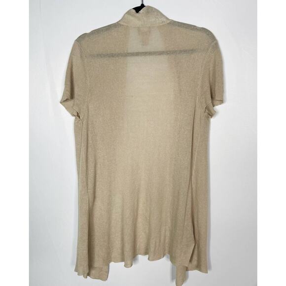 Chicos 1 Medium M Brown Short Sleeve Lightweight Open Front Cardigan Top Knit - Picture 2 of 12